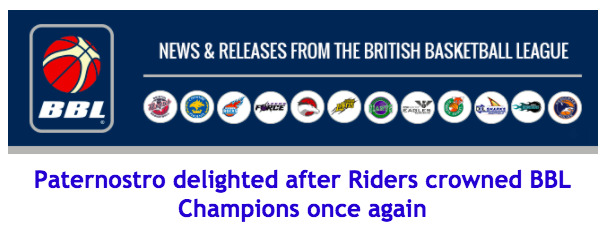 Paternostro delighted after Riders crowned BBL Champions once again