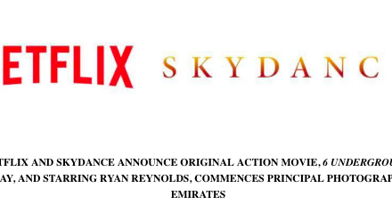Netflix Film 6 UNDERGROUND by Michael Bay, starring Ryan Reynolds – Start of Principle Photography in the United Arab Emirates