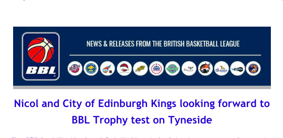 British Basketball League – Nicol and City of Edinburgh Kings looking forward to BBL Trophy test on Tyneside