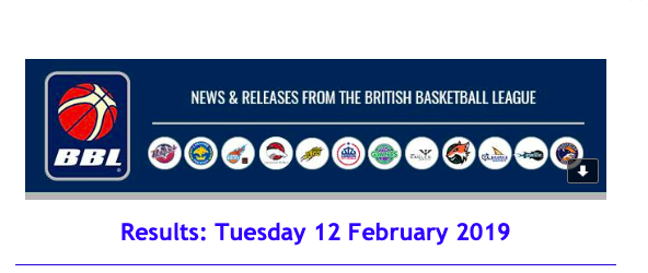 British Basketball League Results: Tuesday 12 February 2019