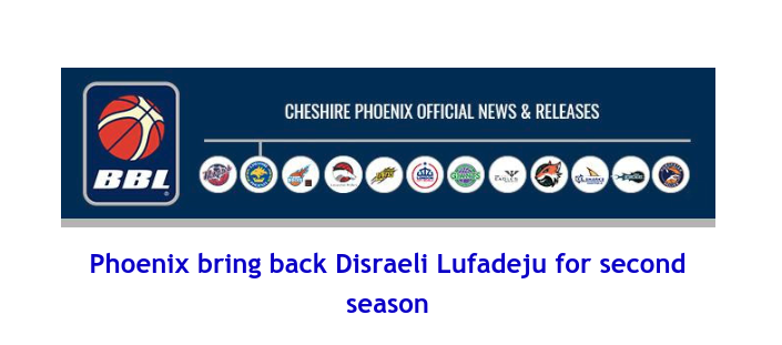 British Basketball League: Phoenix bring back Disraeli Lufadeju for second season