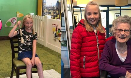 Abbie-Jane, 10, chops locks for great grandparents