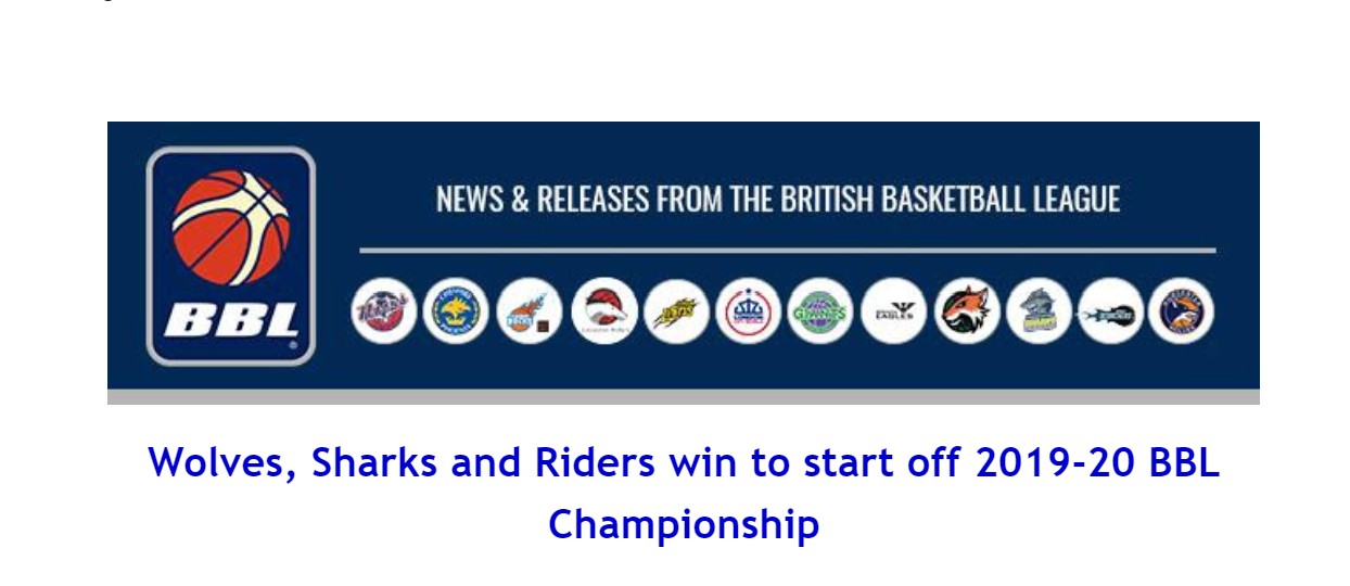 British Basketball League News: Wolves, Sharks and Riders win to start off 2019-20 BBL Championship