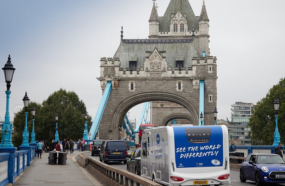 High-flying caravan in the skies over London celebrates boom in staycations and caravanning