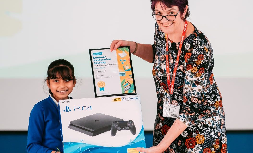 8 year old, Saina from Park Road Sale Primary School, Manchester, wins first prize and PlayStation PS4 in UK Summer maths challenge