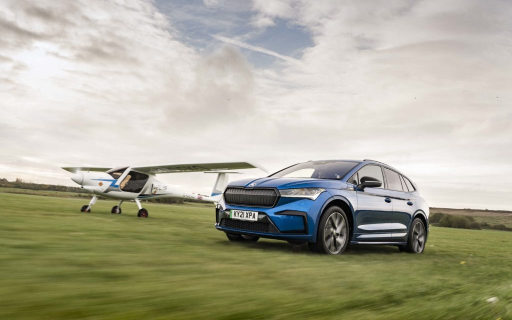 Electric mobility takes off as ŠKODA ENYAQ iV and electric plane demonstrate the future of zero emission travel