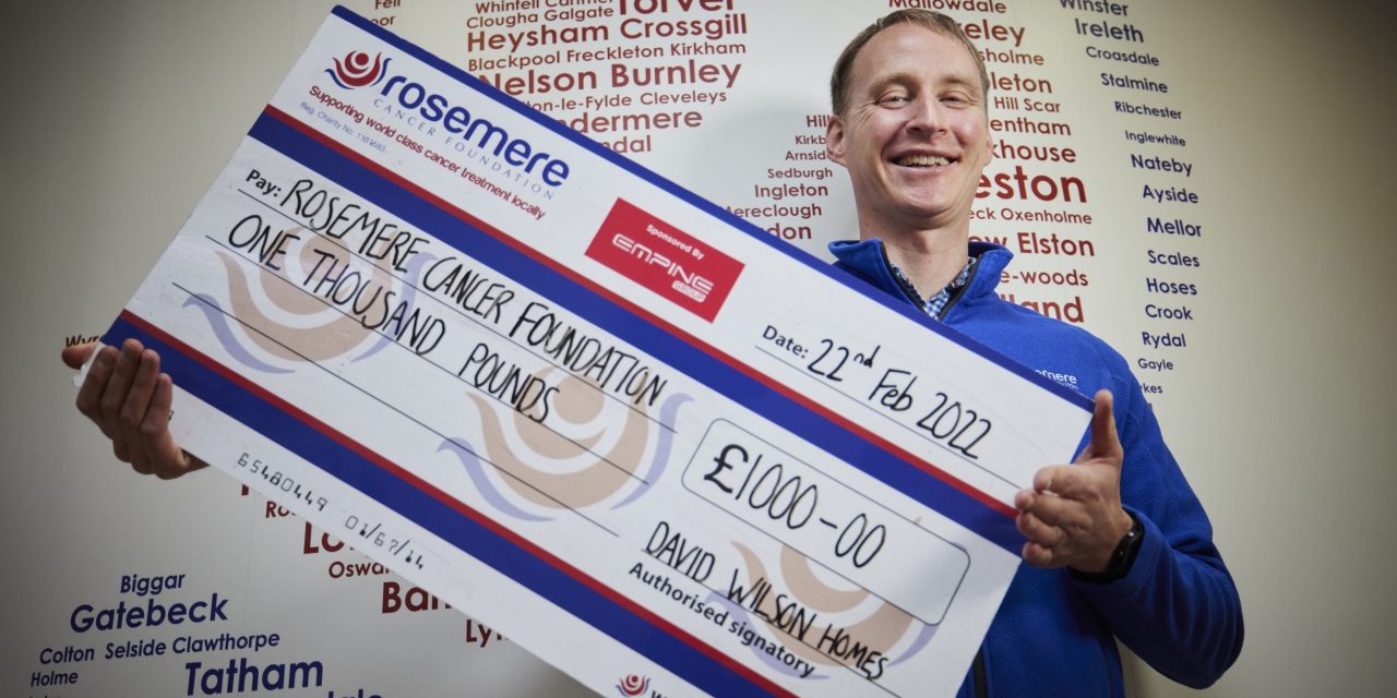Lancashire Homebuilder Donates £1,000 to charity supporting cancer patients.