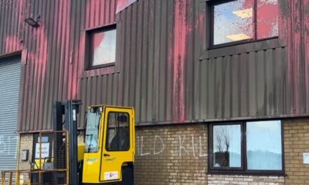 Mistaken identity vandalism at High Peak Steels premises.