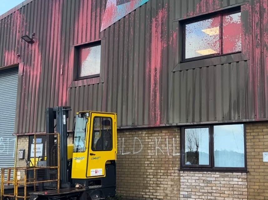 Mistaken identity vandalism at High Peak Steels premises.