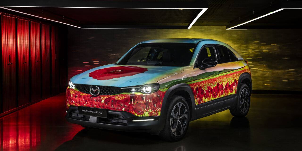 Mazda supports 2024 Race of Remembrance with Mazda MX-30 R-EV course car in unique poppy ‘art car’ livery