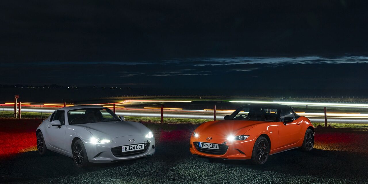Mazda MX-5s take part in the UK’s first ever unlit night-time track day