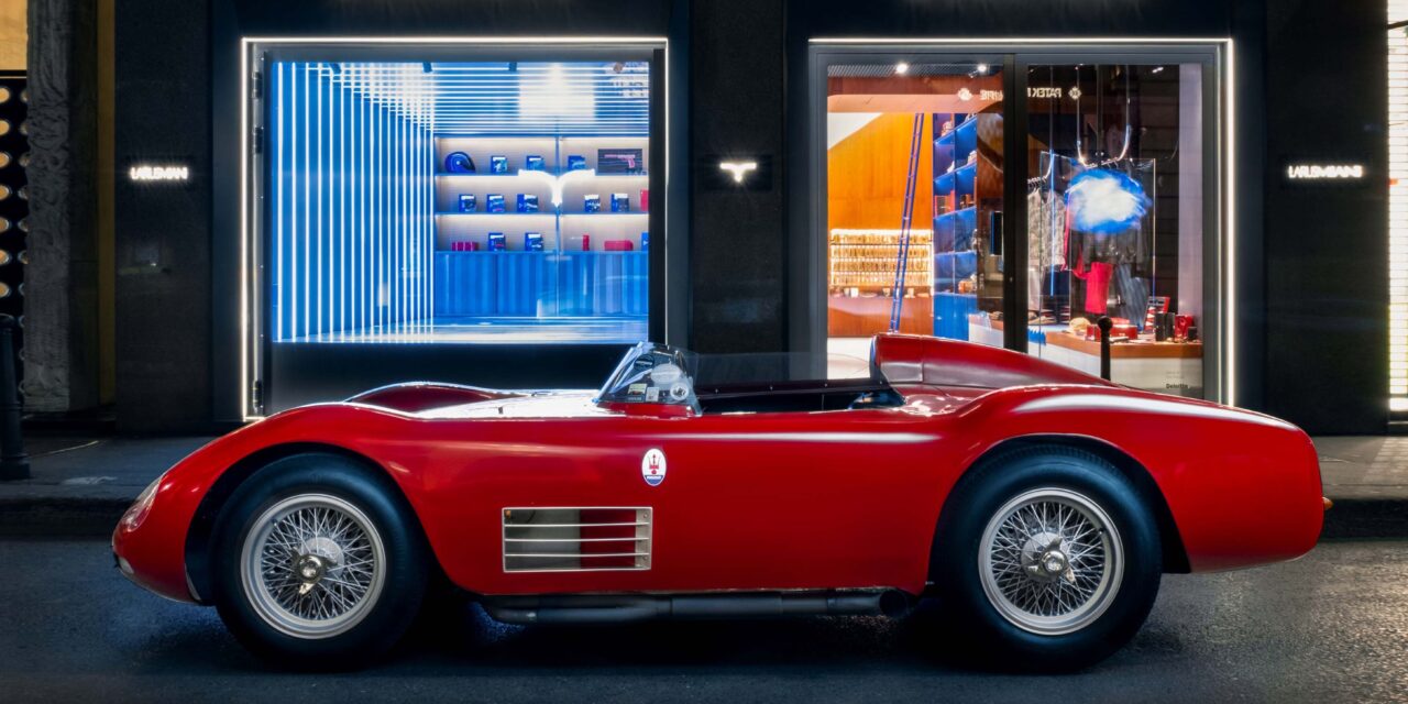 Maserati 200S on show at LARUSMIANI Automotive Gallery during Milan Design Week 2025