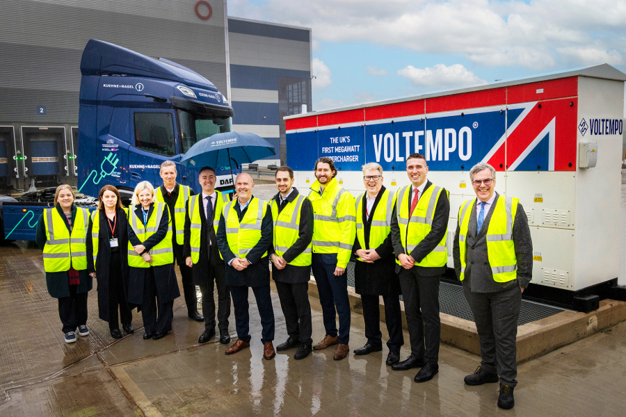 Voltempo powers UK’s first megawatt-scale eHGV charging hub at Kuehne+Nagel East Midlands Gateway as part of eFREIGHT 2030